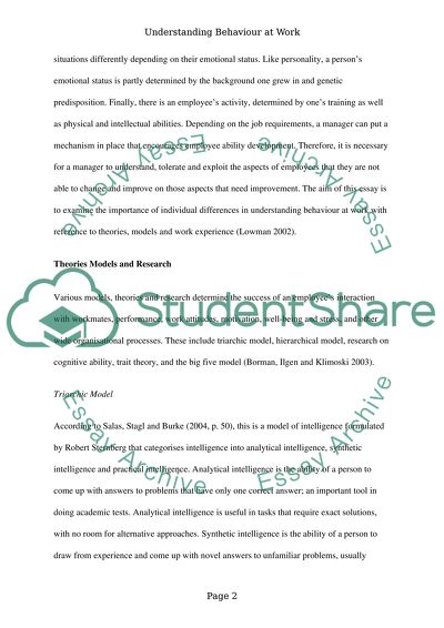Importance of Individual Differences in Understanding Behaviour at Work