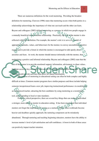 Effect of mentoring in education