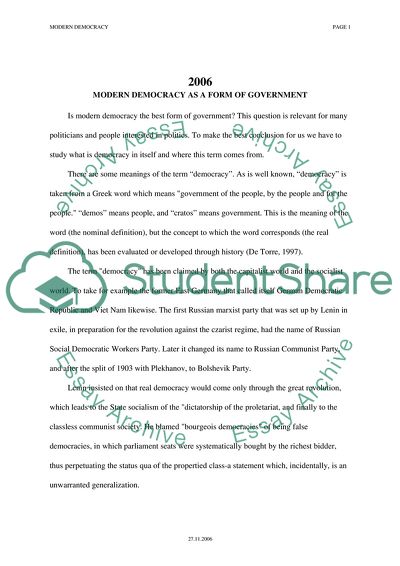 Modern Democracy as a Form of Government