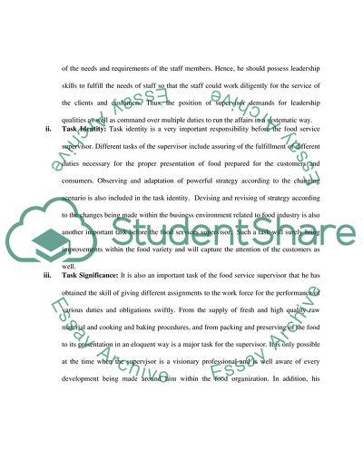 Job Redesign: The Food Service Supervisor