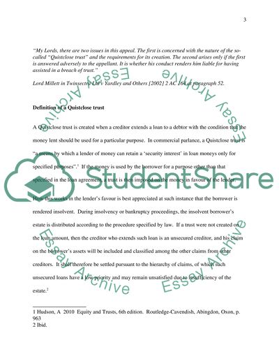 Quistclose Trust and the Requirements for Its Creation