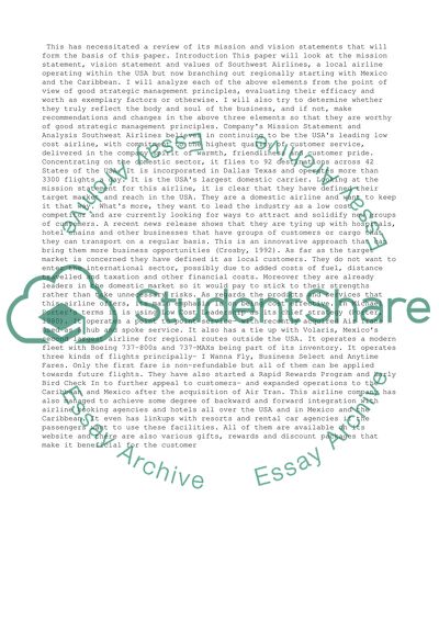 Southwest Airlines - Companys Mission Statement