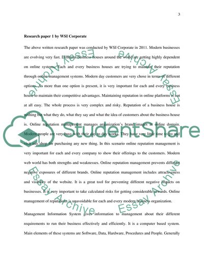 Management Information System: Online Reputation Management