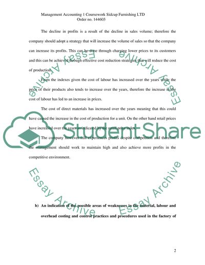 Balance Sheet and Cost Reduction of Sidcup Furnishings