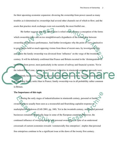 THE DIVORCE OF OWNERSHIP FROM CONTROL FROM 1900 RECALIBRATING IMAGINED GLOBAL TRENDS