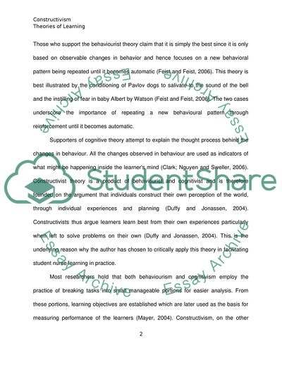 Theory of Learning to the Role of the Preceptor in Facilitating Student Nurse Learning in Practice