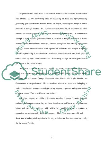 Pepsi Entry into india A lesson In globilization