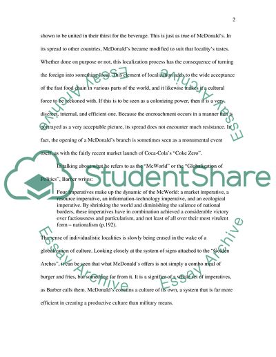 McDonalds and Coke: Globalization and the Creation of Culture