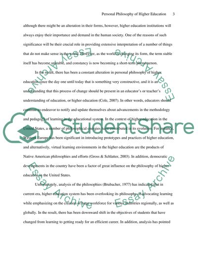 Personal Philosophy of Higher Education