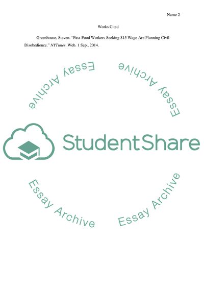 Article Summary: Fast-Food Workers Seeking $15 Wage Are Planning Civil Disobedience by Greenhouse