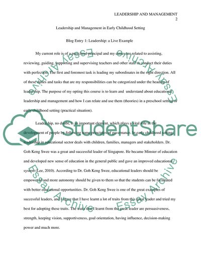 Leadership and Management in Early Childhood Setting