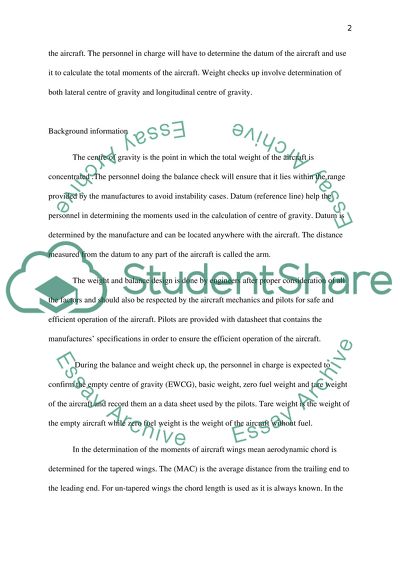 The Weight and Balance of the Aircraft