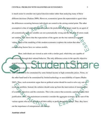 Central Problem with Mainstream Economics