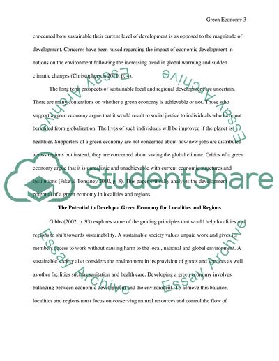 Critically Assess the Development Potential of the Green Economy For Localities and Regions