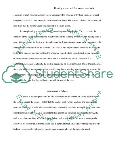 Planning Lessons and Assessment in Schools