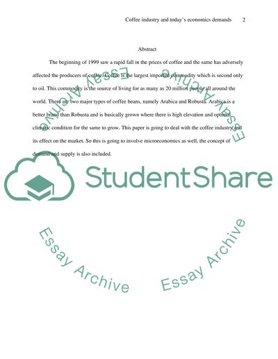 Coffee Industry and Todays Economics Demands