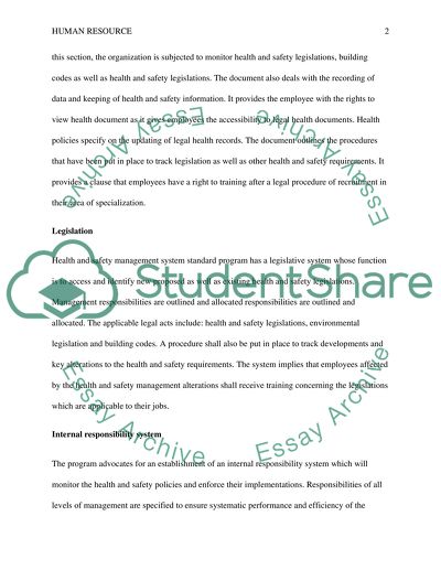 Health and Safety System Management Standard