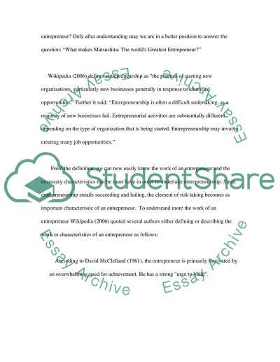 Entrepreneurial Performance of Matsushita