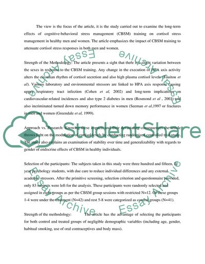 Epidemiology:Effects of Cognitive-Behavioral Stress Management on Cortisol Responses