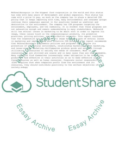 Social Responsibility and Ethics in Marketing at McDonalds