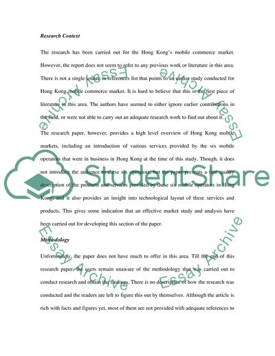 Analysis of Mobile Commerce Market in Hong Kong