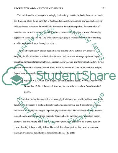 Recreation, Organization and Leadership