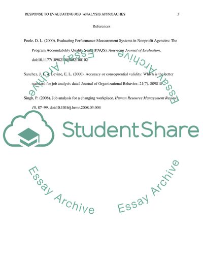 Respond To Evaluating Job Analysis Approaches