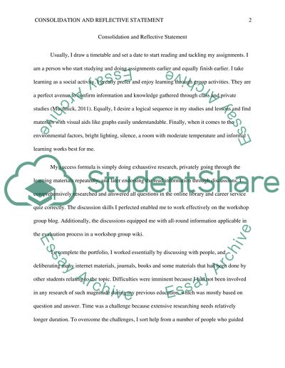 Consolidation and Reflective Statement 350 words