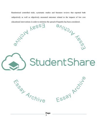 Review to Access the Effect of Low-Cost Educational Interventions for Reducing the Spread of Hepatitis