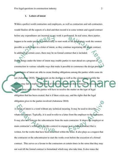 Five Legal Questions in Construction Industry