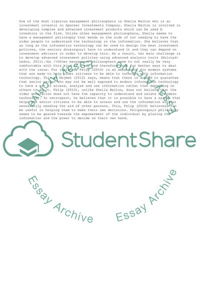 Sheilas Foundational Philosophies of Management