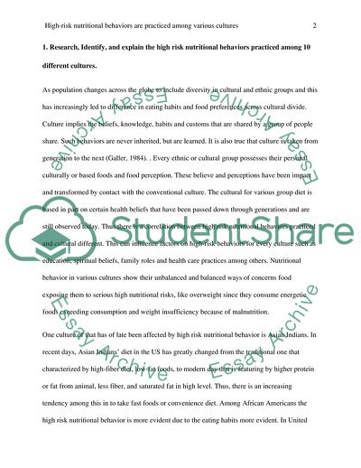 High-Risk Nutritional Behaviors Among Various Cultures