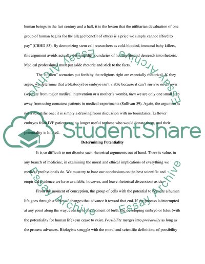 Allowing the Use of Discarded IVF Embryos for Stem Cell Research Is Ethical