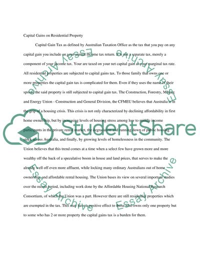 Impact of Capital Gains Tax on Residential Property Investment Performance