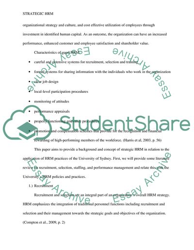 Strategic HRM Application: The University of Sydney