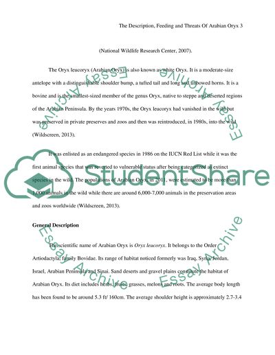The description, feeding and threats of Arabian oryx