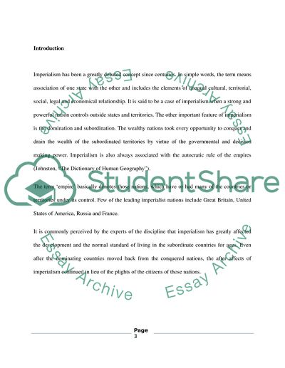 The Theory of Imperialism Overpopulation or Political Instability