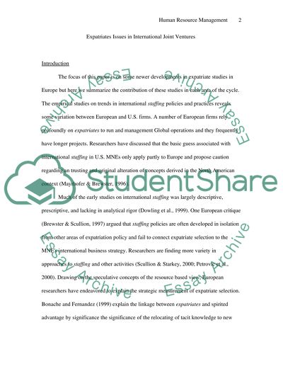 Expatriates Issues in International Joint Ventures