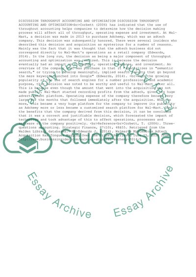 Discussion 1: Throughput Accounting and Optimization