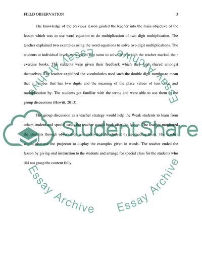 Fieldwork observation report - Math summary