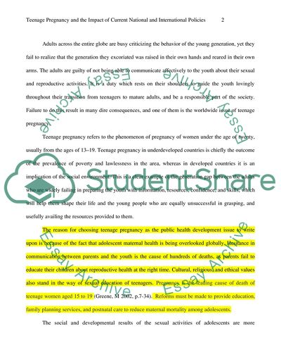 Teenage Pregnancy and the Impact of Current National and International Policies