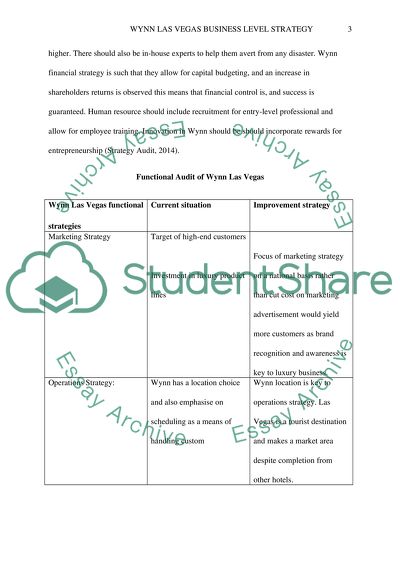 Wynn Las Vegas Business Level Strategy