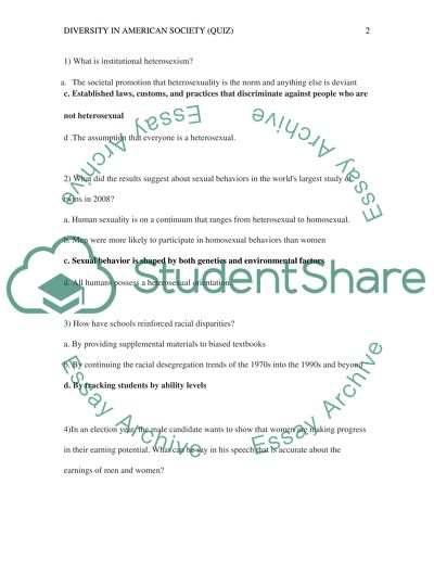Diversity in american society (Quiz)