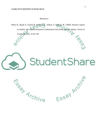 Narrative Reports to Monitor and Evaluate Integration of Pharmacist into Family Practice Sattings