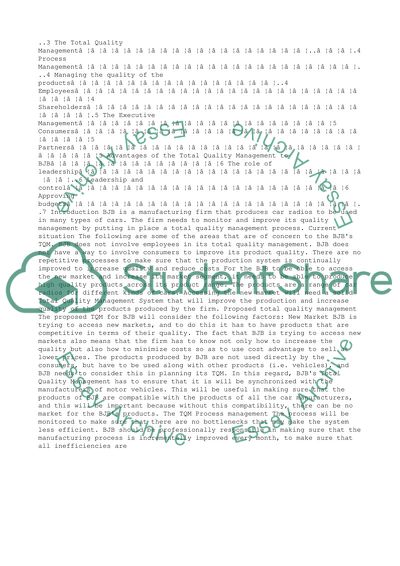 BJB Manufacturing Company Quality Management Initiative Proposal