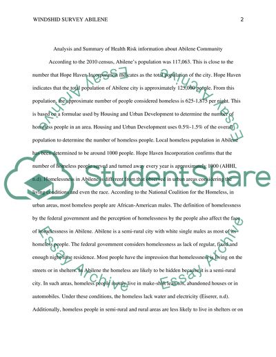 Analysis and Summary of Health Risk information about Abilene Community