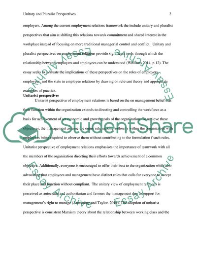 Unitary and Pluralist Perspectives of the Roles of Employees-Employers Relations