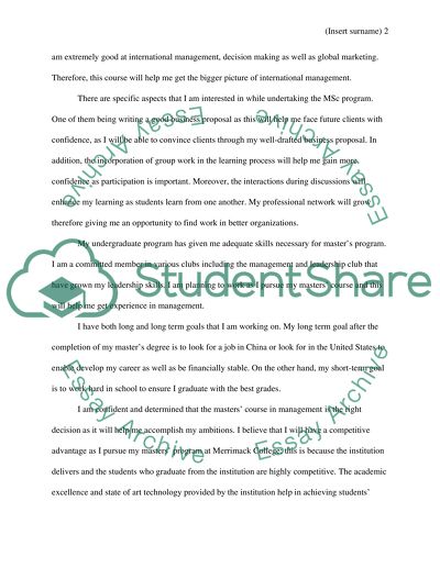 Course of Master of Science in Management