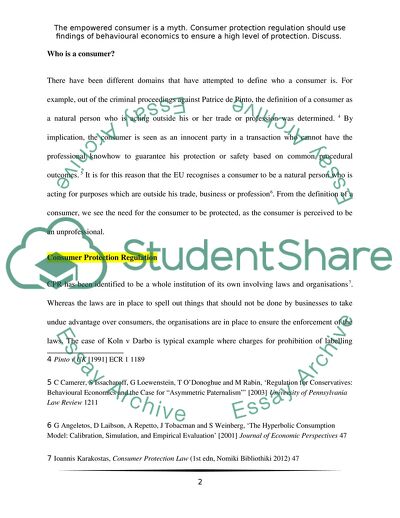 Whether Consumer Regulation Should Use Findings of Behavioural Economics to Ensure Protection