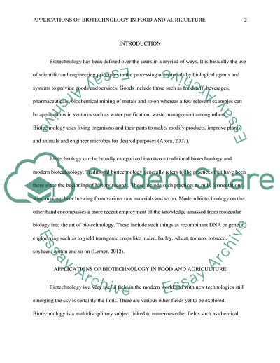 Applications of Biotechnology in Food and Agriculture